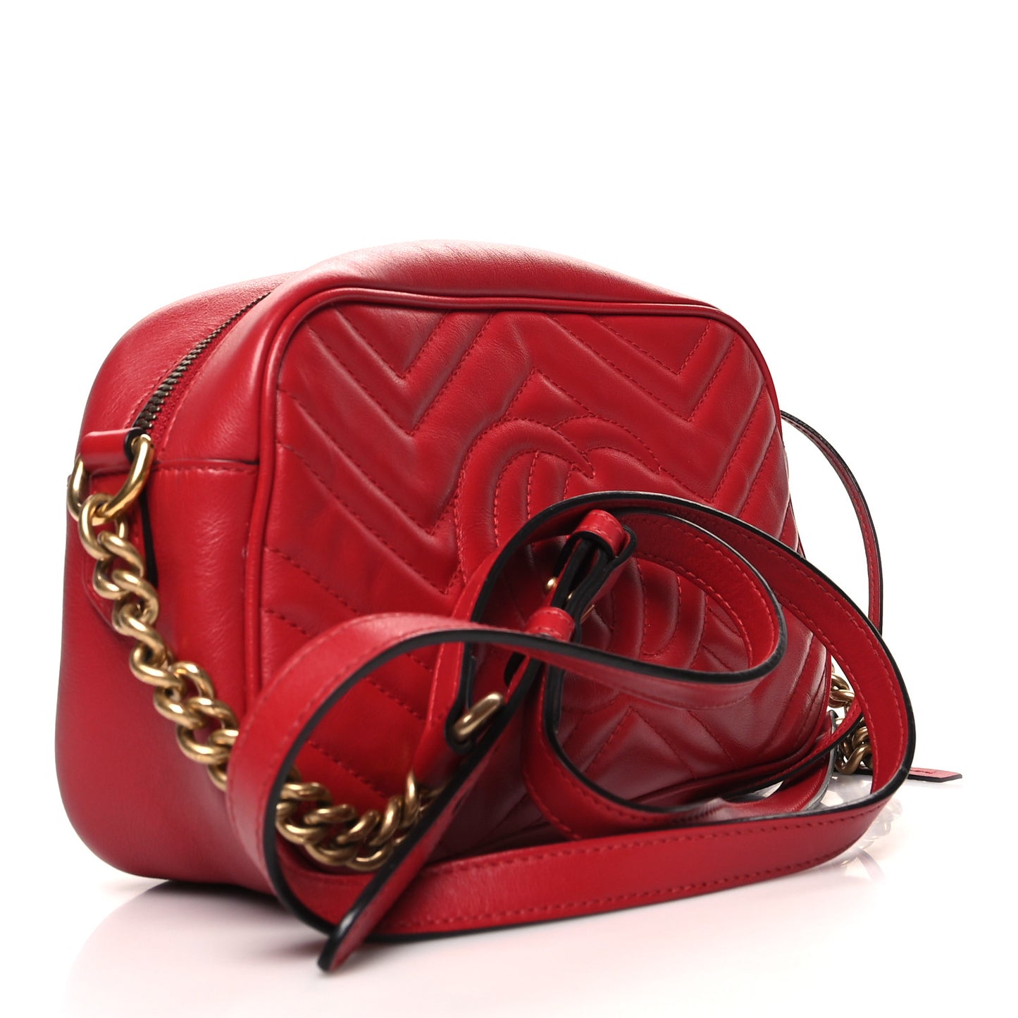 Calfskin Matelasse Small GG Marmont Chain Shoulder Bag Hibiscus Red