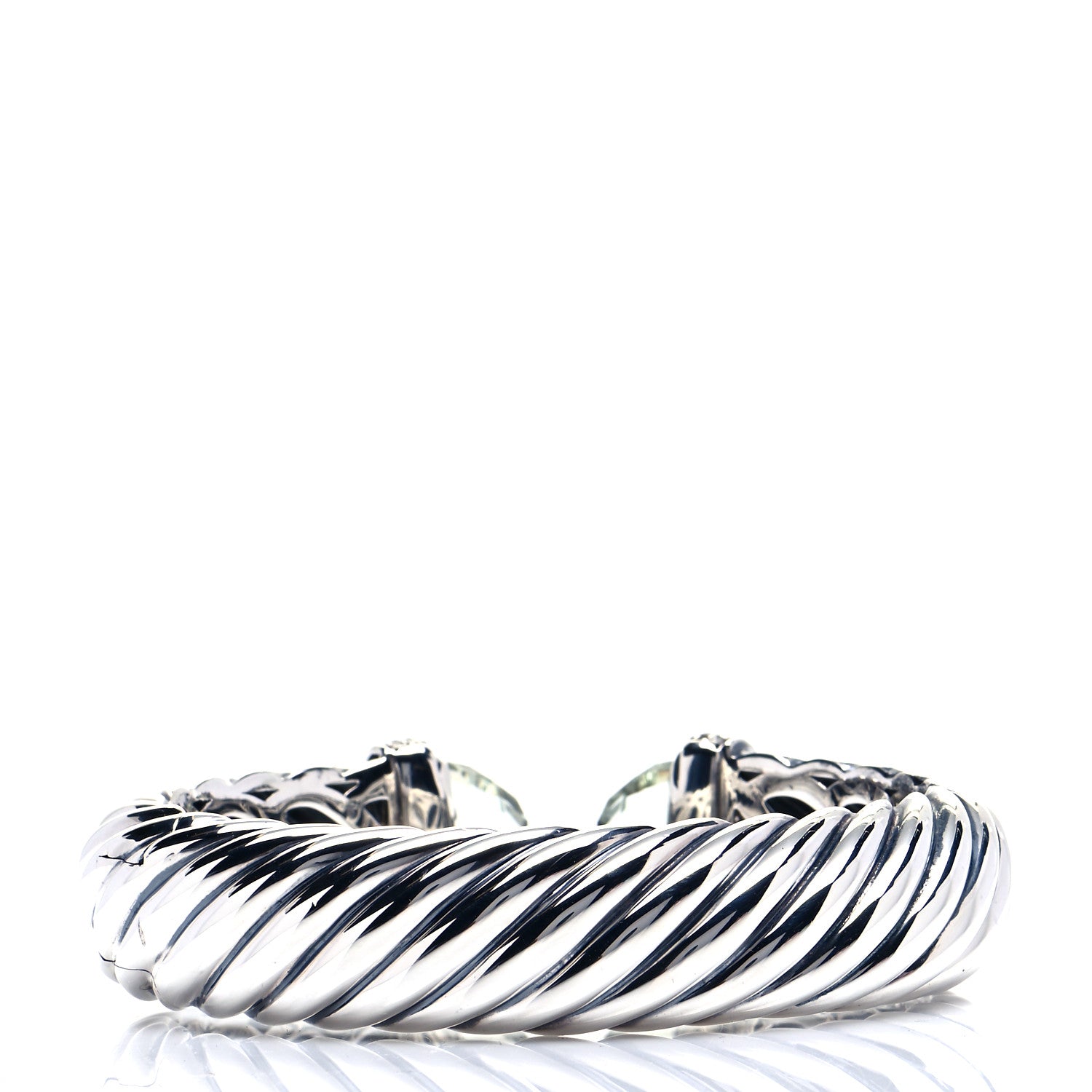 David Yurman Sterling Silver Prasiolite Diamond 16mm Waverly Bracelet 3 of 6