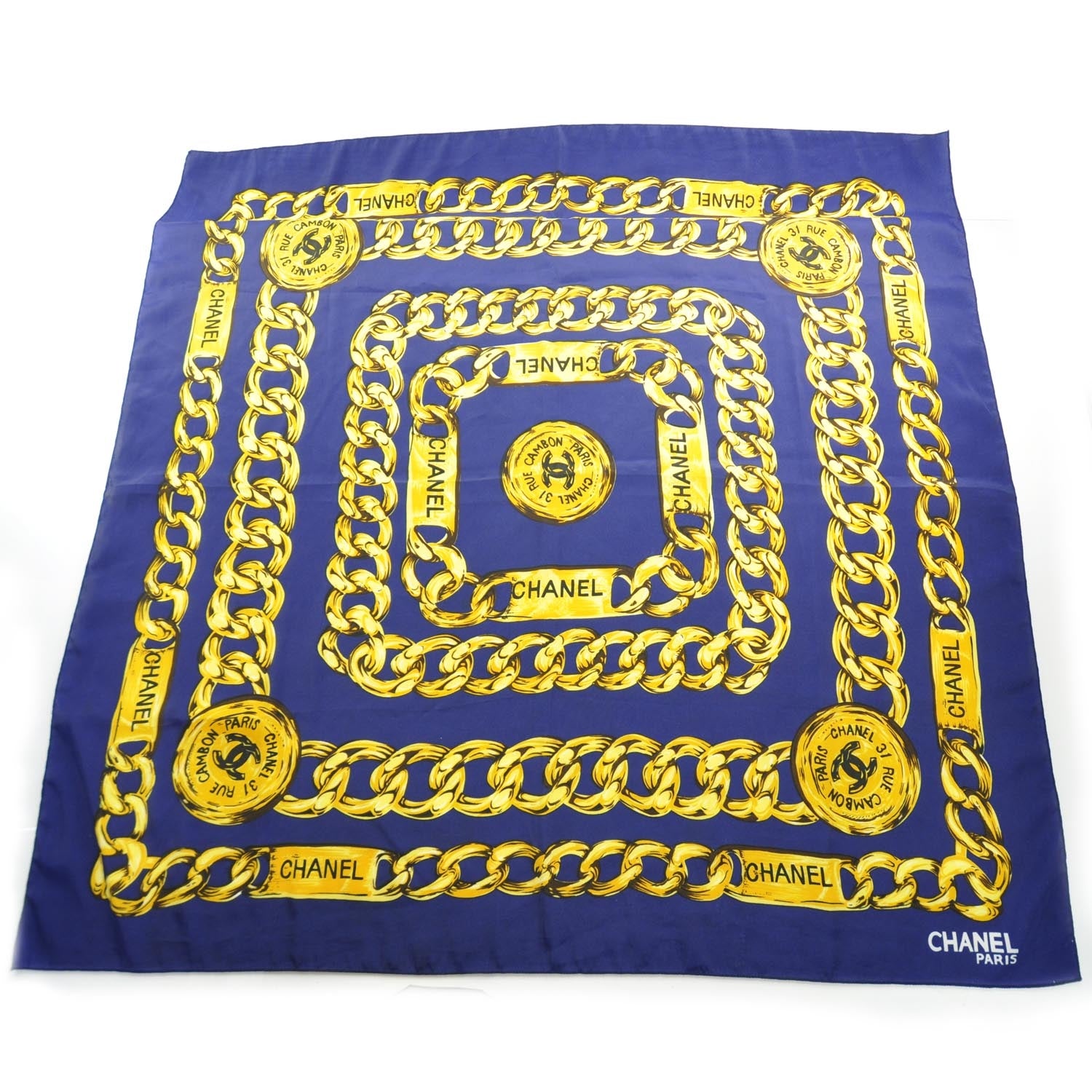 Chanel Silk CC Chain Scarf Blue 1 of 5