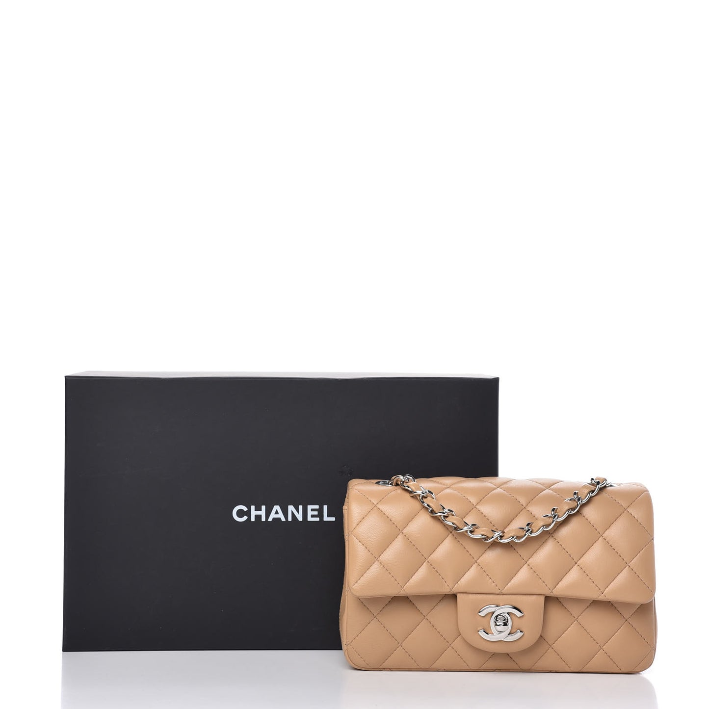 Lambskin Quilted Mini Rectangular Flap Beige