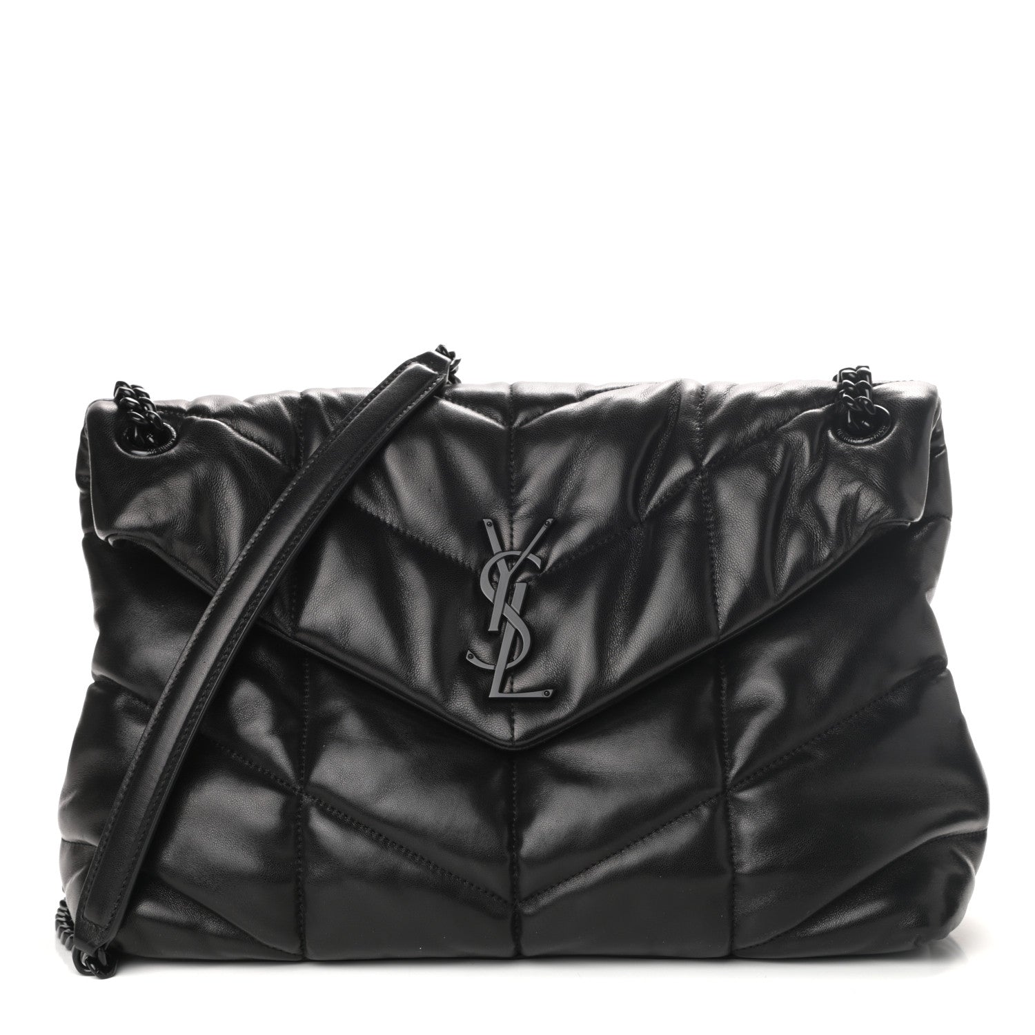 Saint Laurent Lambskin Quilted Medium Loulou Puffer Monogram Chain Satchel Black 1 of 10