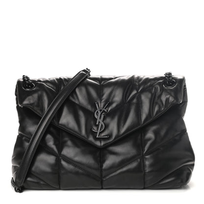 Saint Laurent Lambskin Quilted Medium Loulou Puffer Monogram Chain Satchel Black 1 of 10