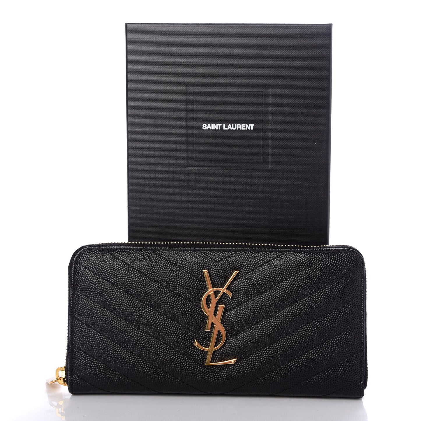 Grain De Poudre Matelasse Chevron Monogram Zip Around Wallet Black