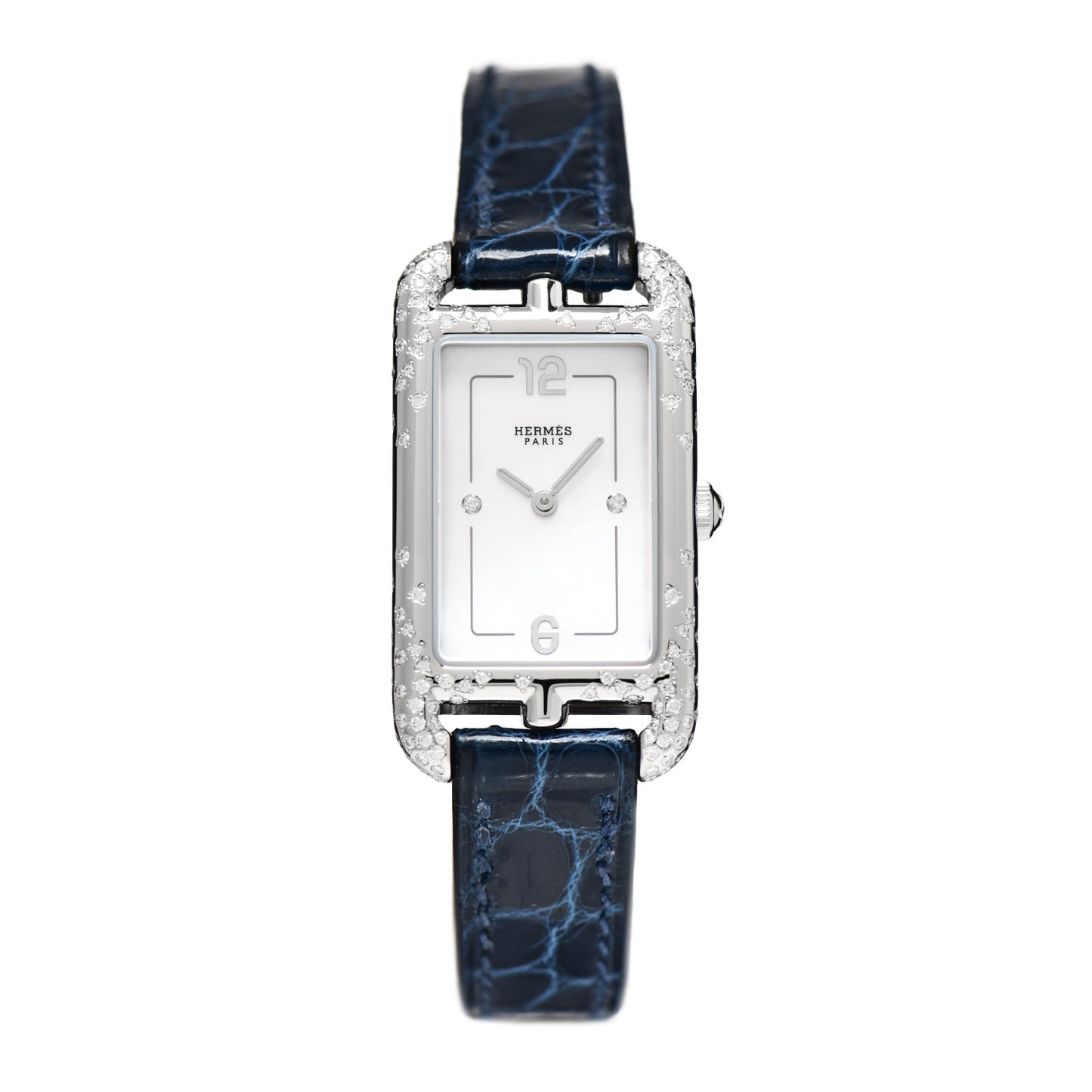 Stainless Steel Alligator Diamond Mother of Pearl 20mm Nantucket Quartz Watch Bleu Saphir