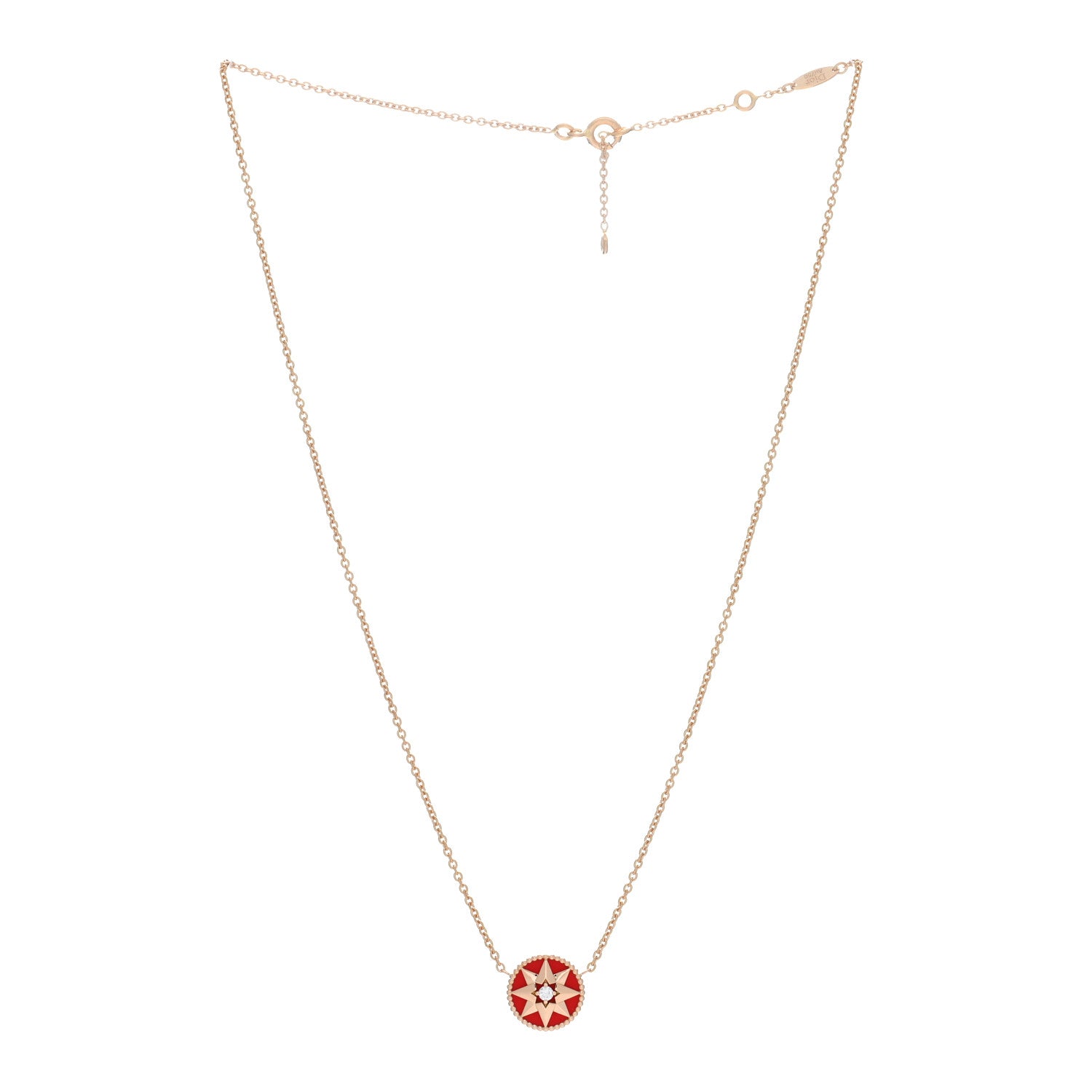 Christian Dior 18K Rose Gold Diamond Resin Rose Des Vents Necklace Red 2 of 3