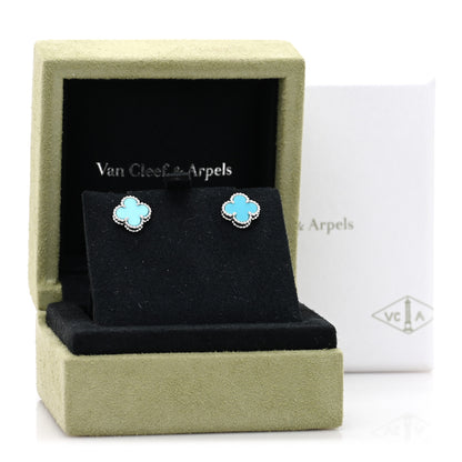 Van Cleef & Arpels 18K White Gold Turquoise Sweet Alhambra Earrings 5 of 5