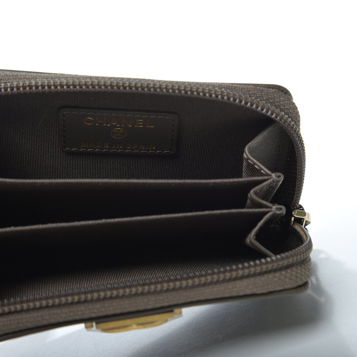 Lambskin Quilted Boy Zip Around Coin Purse Wallet Khaki