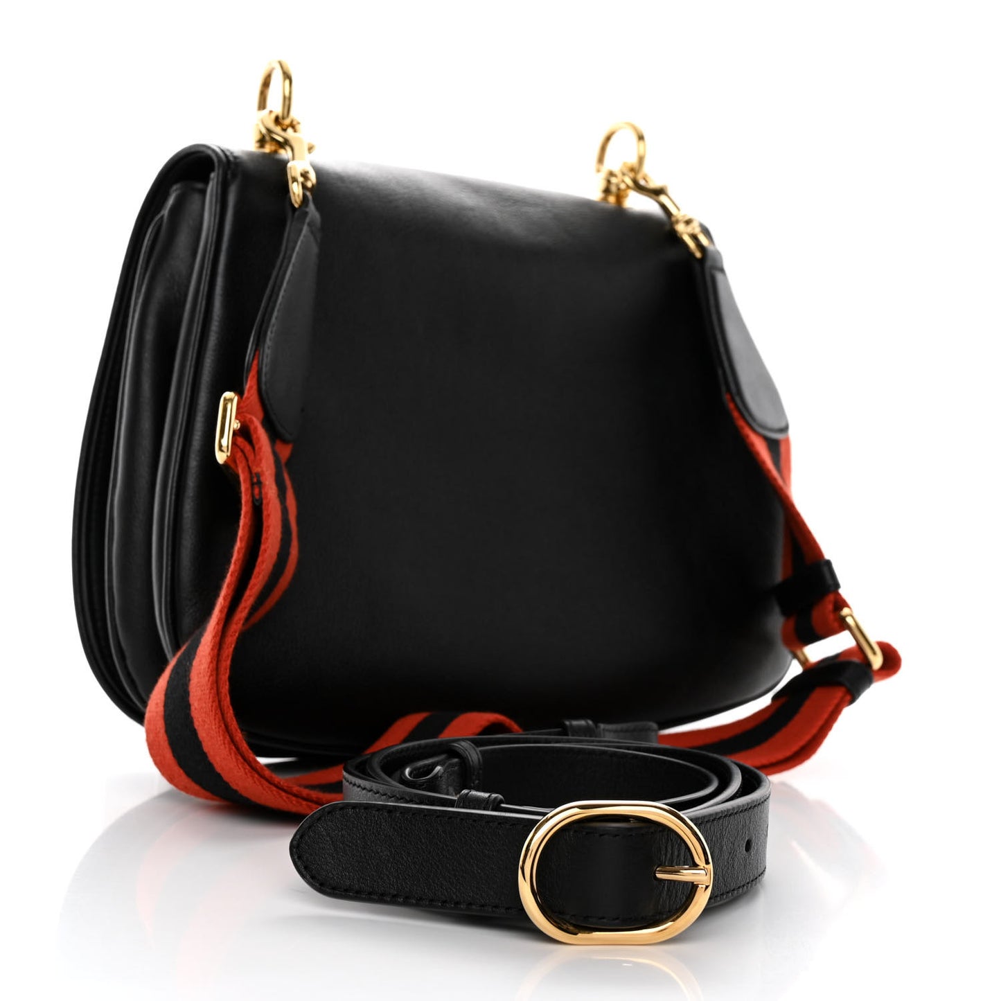 Roxy Calfskin Web Medium Blondie Shoulder Flap Bag Black