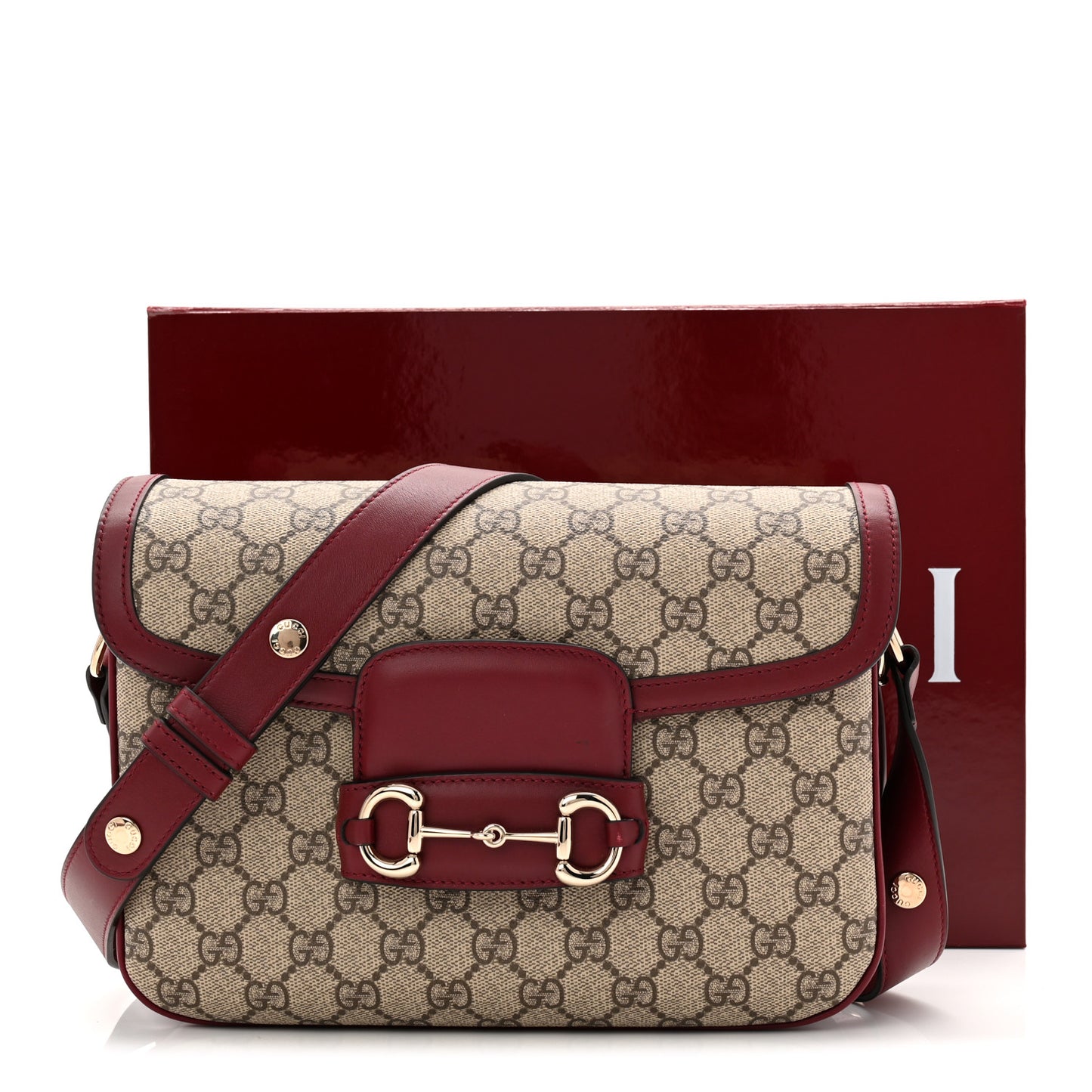 GG Supreme Monogram Horsebit 1955 Soft Small Shoulder Bag Beige Ebony Rosso Ancora
