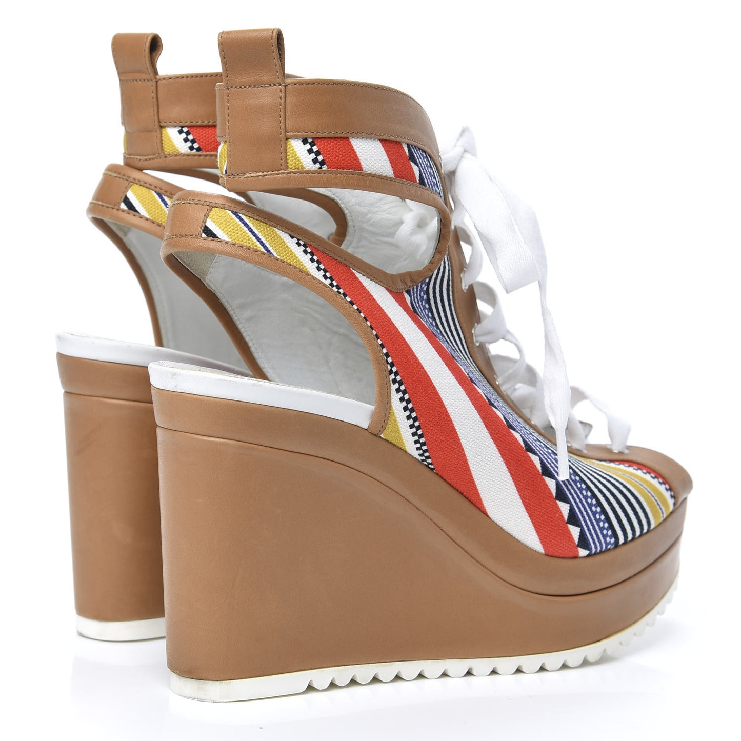 Calfskin Toile Lace Up Wedge Sandals 38