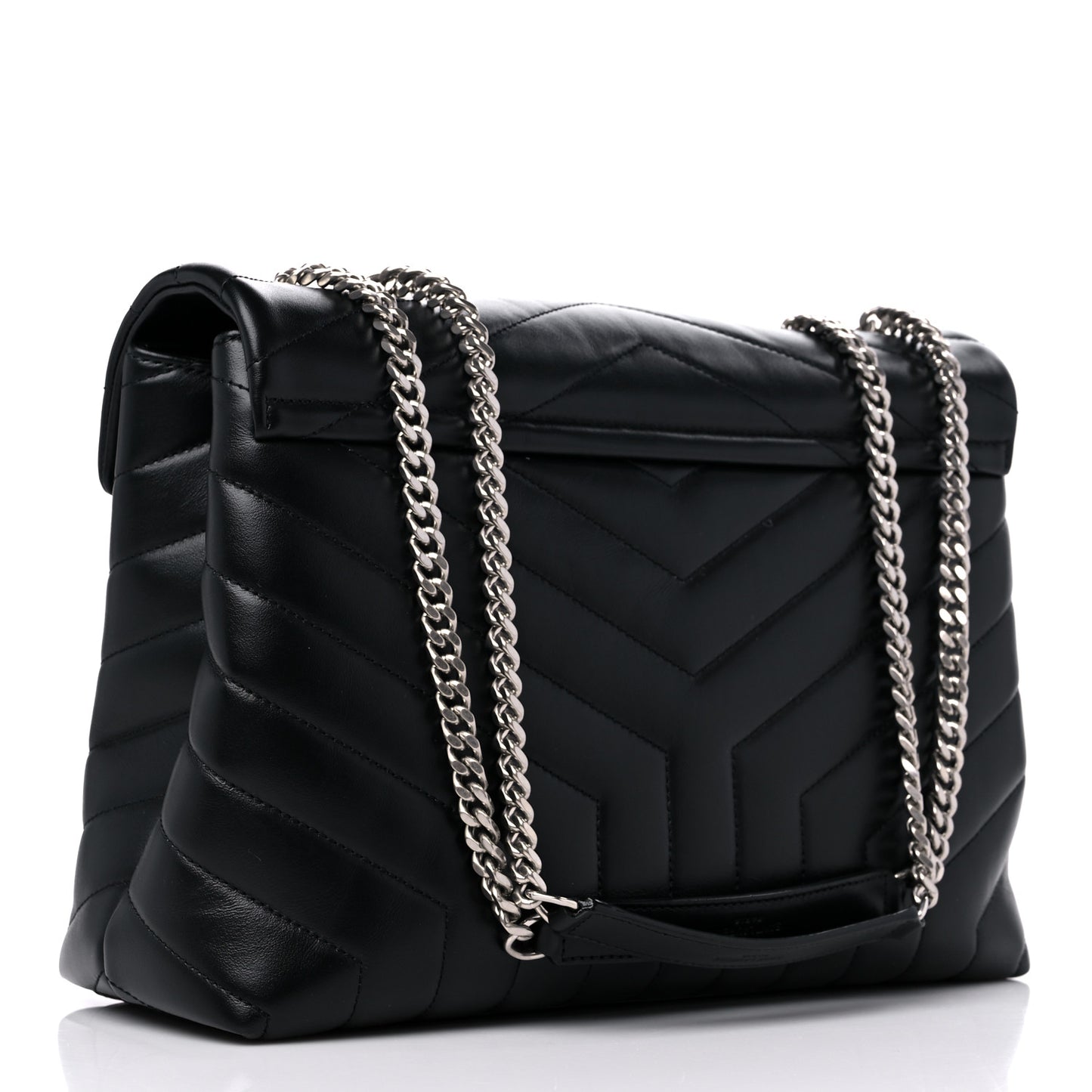 Calfskin Y Quilted Monogram Medium Loulou Chain Satchel Black