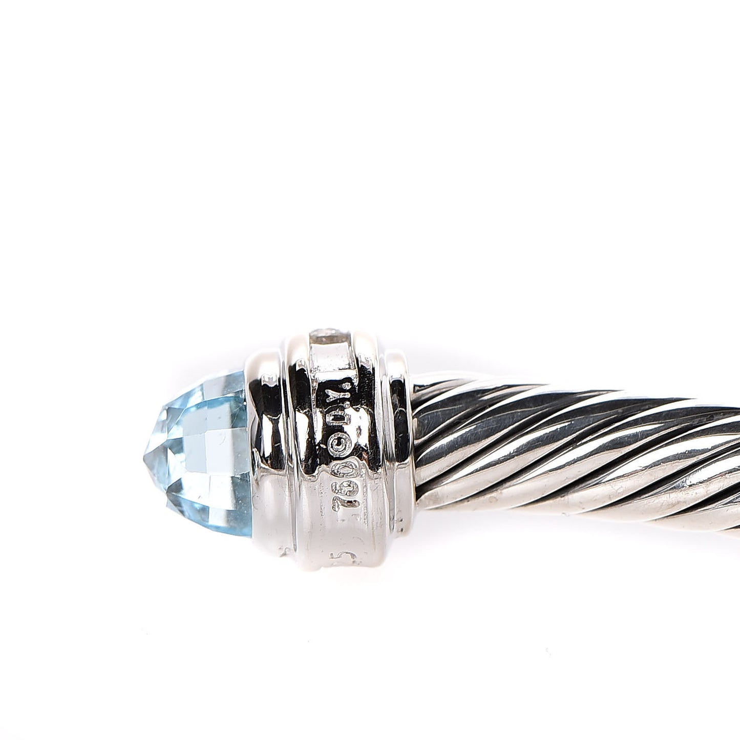 Sterling Silver 18K White Gold Diamond Blue Topaz 5mm Cable Classics Bracelet