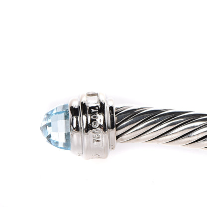 David Yurman Sterling Silver 18K White Gold Diamond Blue Topaz 5mm Cable Classics Bracelet 5 of 5