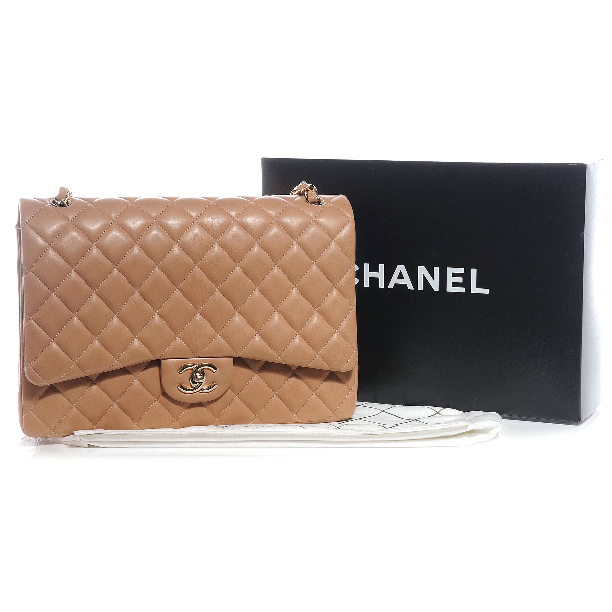 Chanel Lambskin Quilted Maxi Double Flap Beige 5 of 8