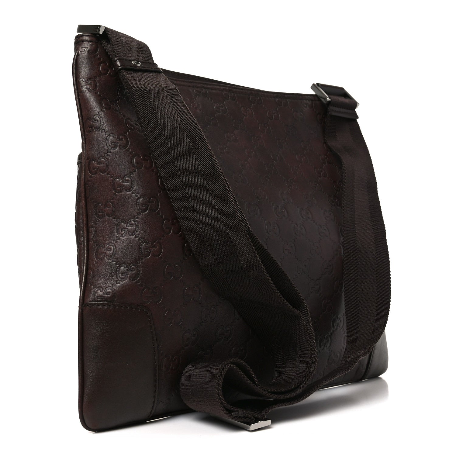 Gucci Guccissima Flat Messenger Bag Brown Dark Brown 3 of 11