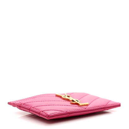 Saint Laurent Grain De Poudre Matelasse Chevron Monogram Credit Card Case Fresh Fuxia 4 of 8