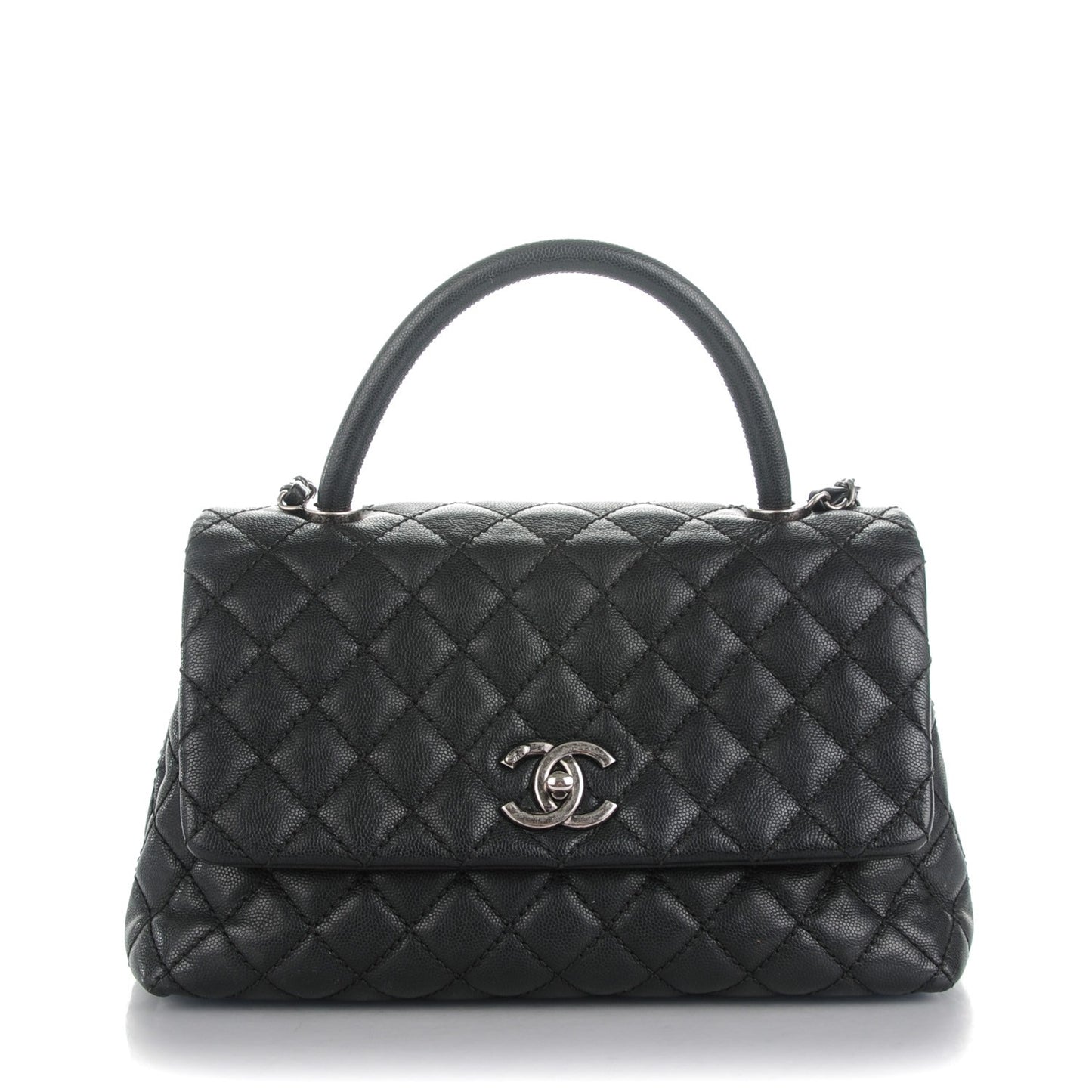 Caviar Quilted Small Coco Handle Flap Black