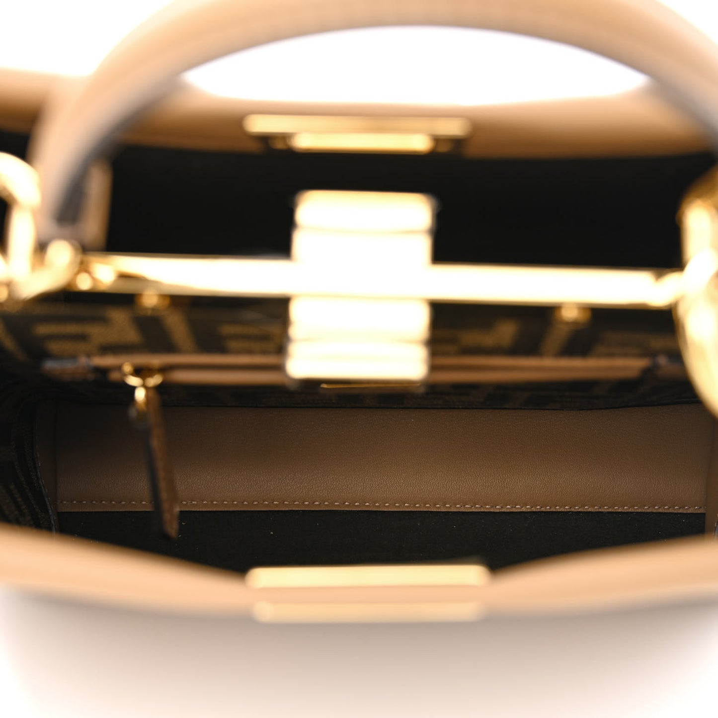 Vitello Seta Fabric Jacquard FF 1974 Mini Peekaboo Iconic Satchel Sand Tabacco Moro