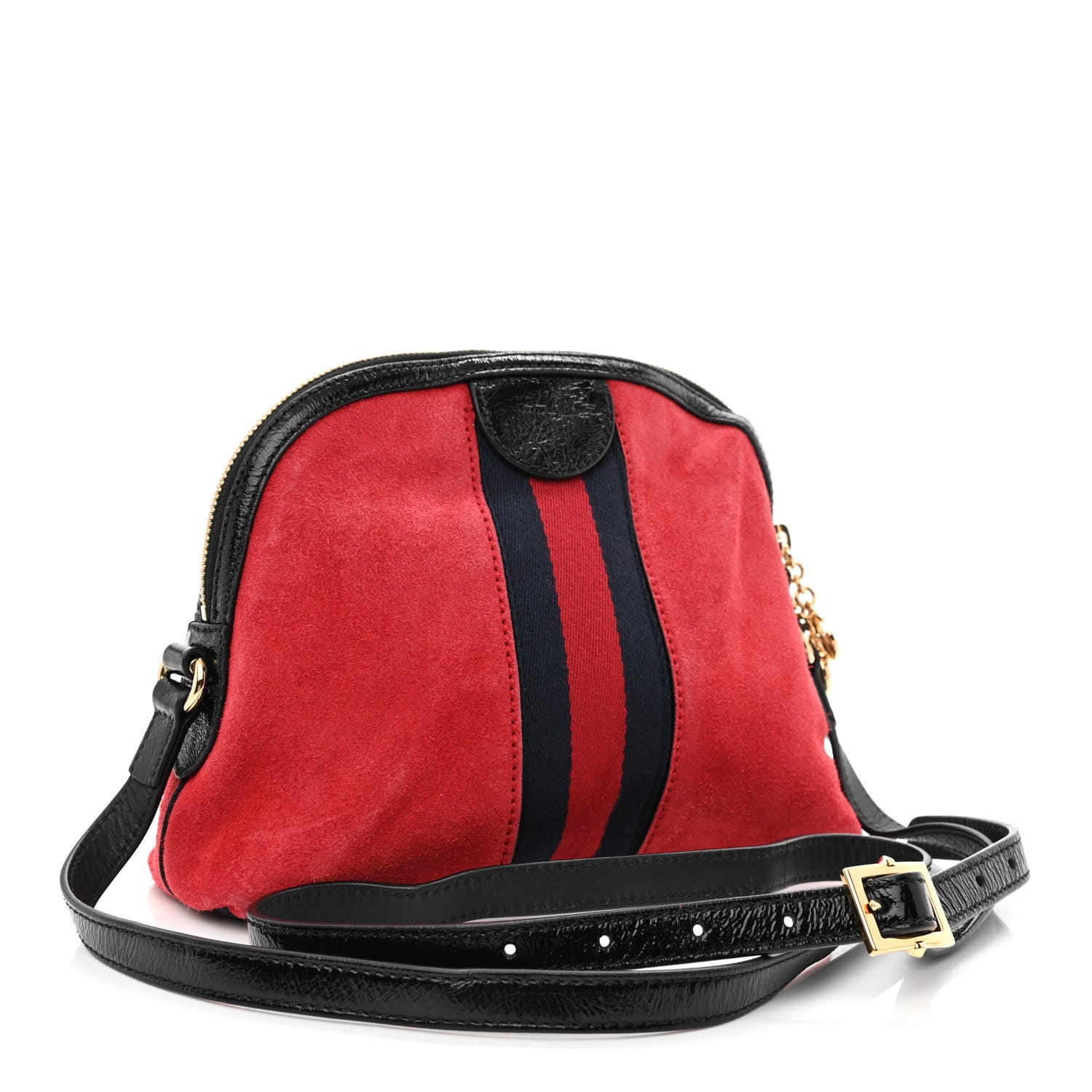 Gucci Suede Patent Web GG Small Ophidia Dome Shoulder Bag Hibiscus Red 3 of 10