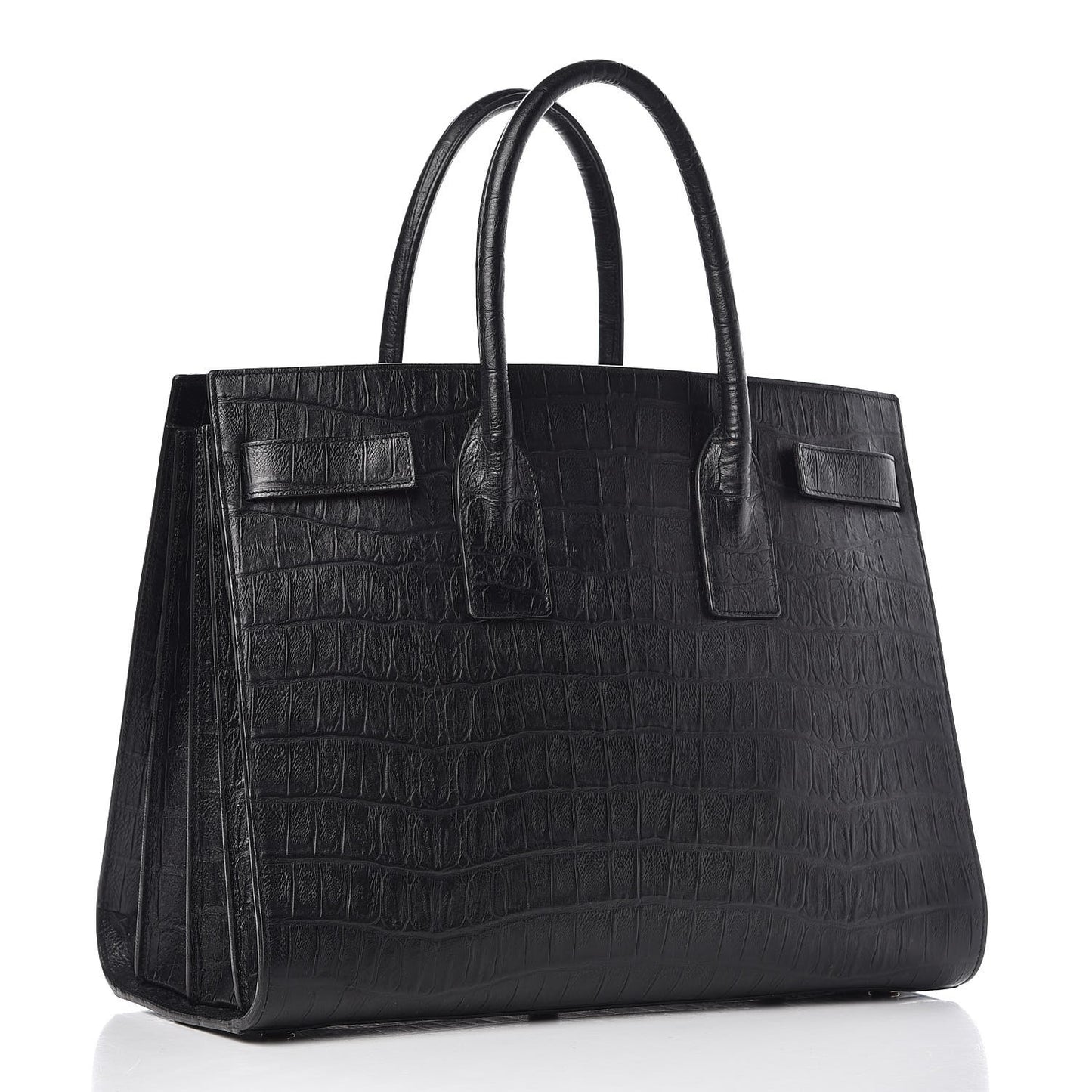 Calfskin Crocodile Embossed Large Sac De Jour Carryall Black