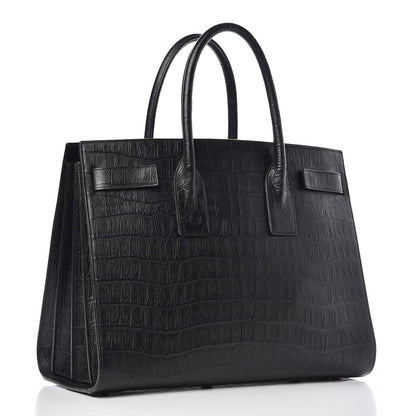 Saint Laurent Calfskin Crocodile Embossed Large Sac De Jour Carryall Black 3 of 8