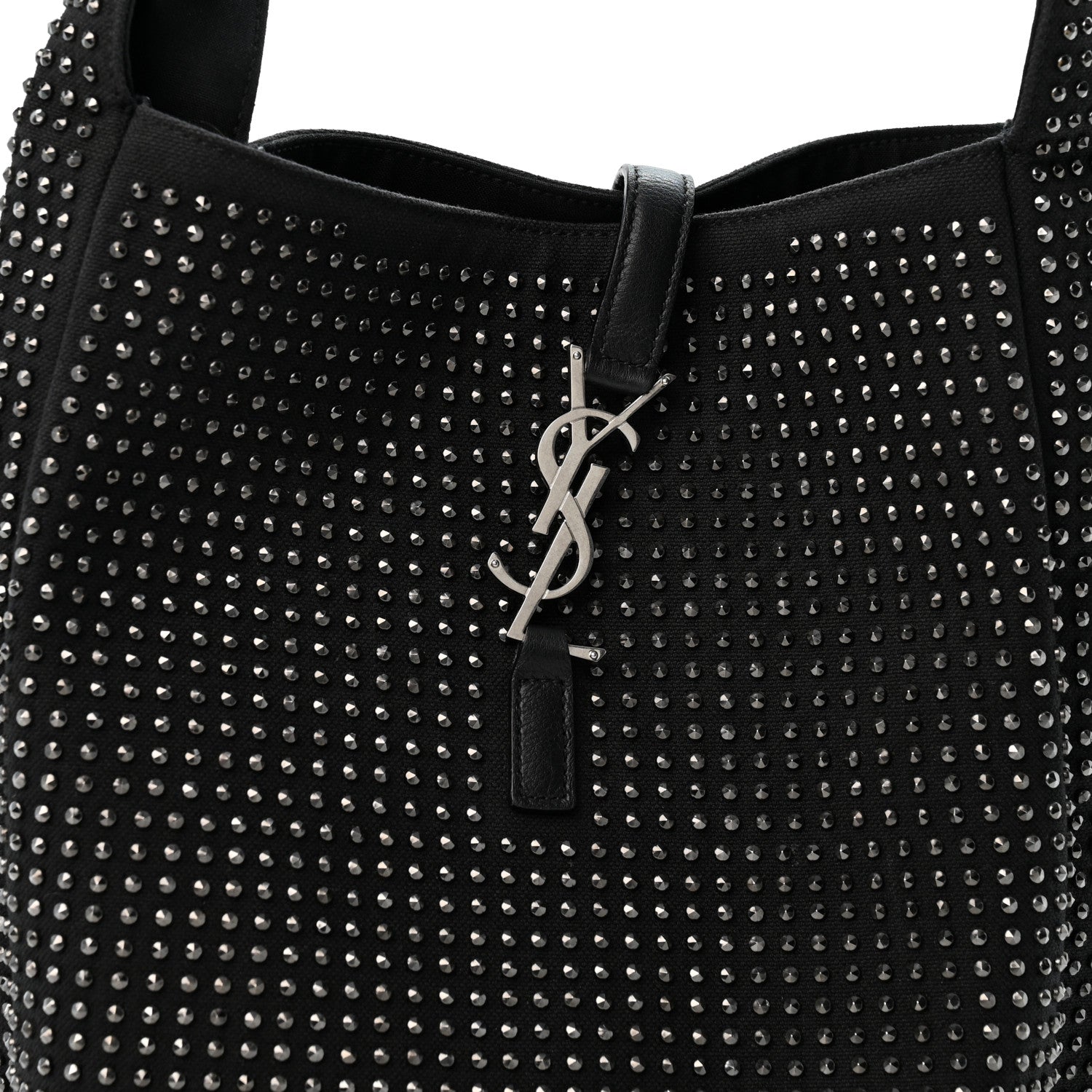 Saint Laurent Cotton Studded Le 5 A 7 Soft Hobo Black 8 of 12