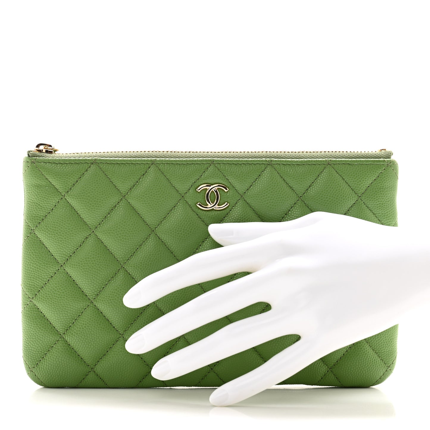 Caviar Quilted Cosmetic Case Green