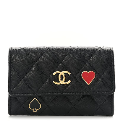 Chanel Caviar Quilted Enamel Coco Casino Flap Card Holder Wallet Black 1 of 8