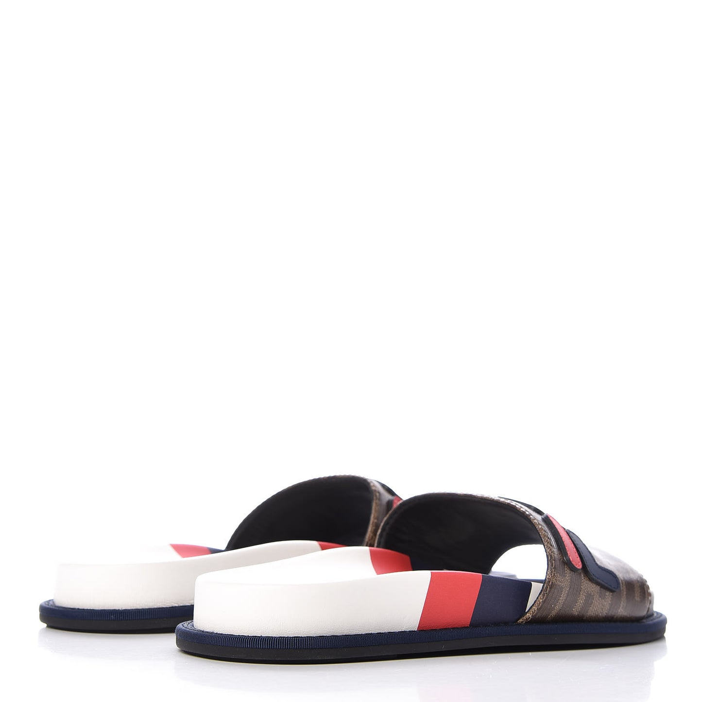 X FILA Glazed Fabric Calfskin FF 1974 Mania Slide Sandals 38 Mogano Panna Blueberry Caipiroska