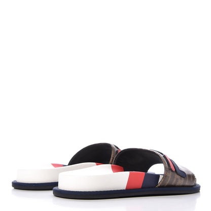 Fendi X FILA Glazed Fabric Calfskin FF 1974 Mania Slide Sandals 38 Mogano Panna Blueberry Caipiroska 4 of 10