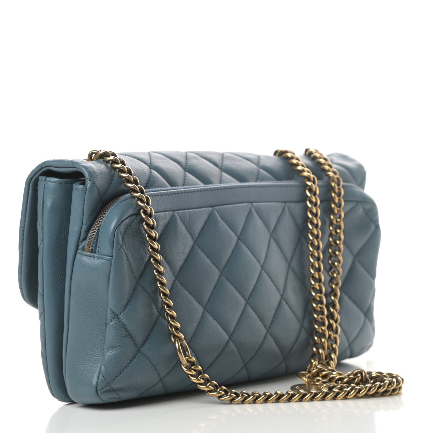 Calfskin Quilted Medium CC Crown Flap Blue