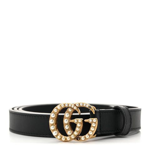 Moon Calfskin Pearl Double G 20mm Belt 100 40 Black Cream
