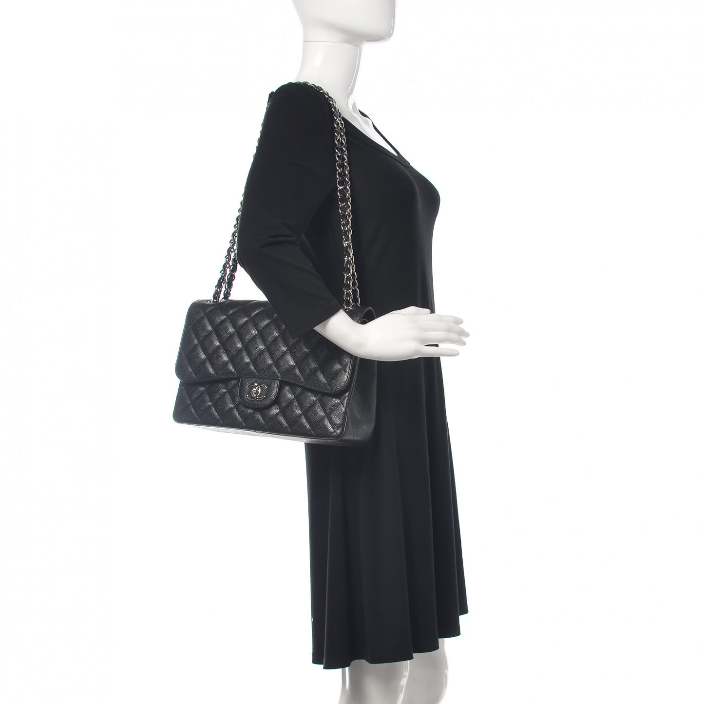 Caviar Quilted Jumbo Double Flap Black