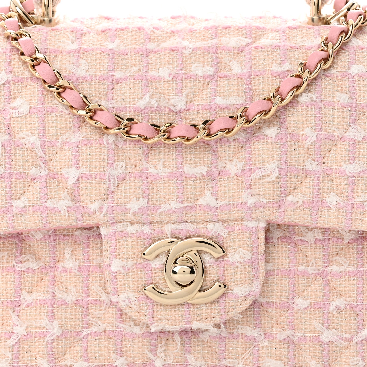 Chanel Tweed Quilted Mini Top Handle Rectangular Flap Light Pink 8 of 11
