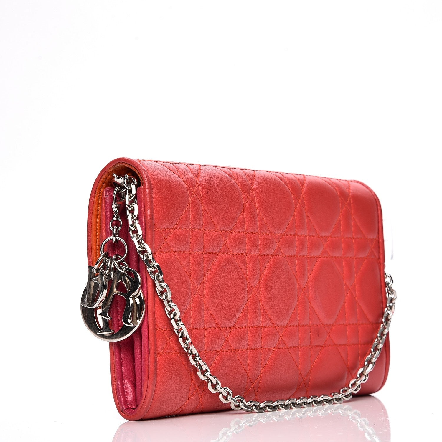 Christian Dior Lambskin Cannage Rendezvous Wallet Coral 3 of 10