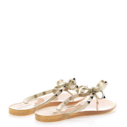 Valentino Garavani PVC Jelly Glitter Rockstud Bow Thong Sandals 37 Oro 4 of 7