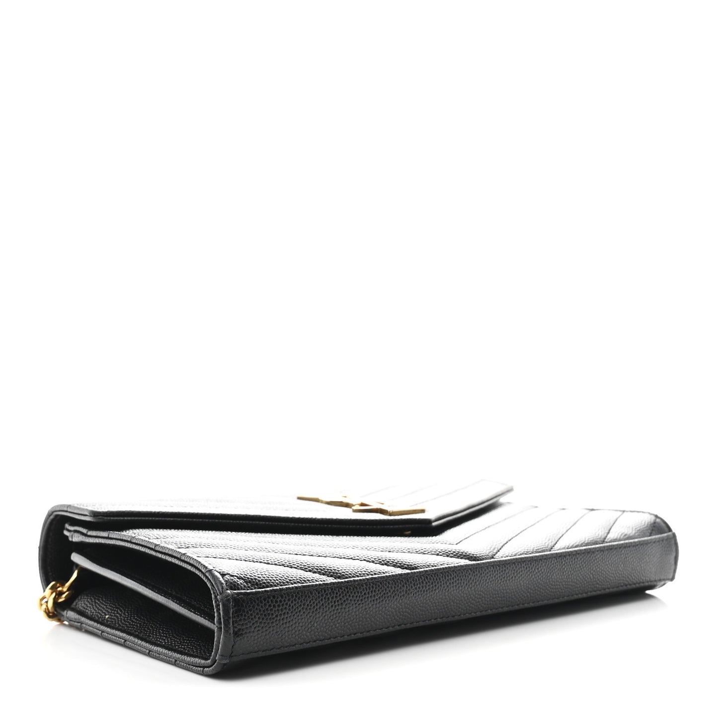 Grain De Poudre Matelasse Chevron Monogram Chain Wallet Black