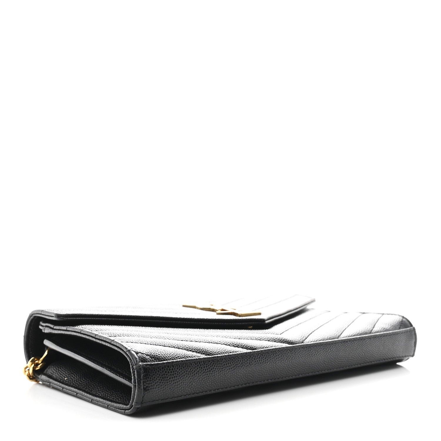 Saint Laurent Grain De Poudre Matelasse Chevron Monogram Chain Wallet Black 4 of 12