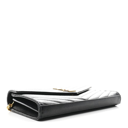 Saint Laurent Grain De Poudre Matelasse Chevron Monogram Chain Wallet Black 4 of 12