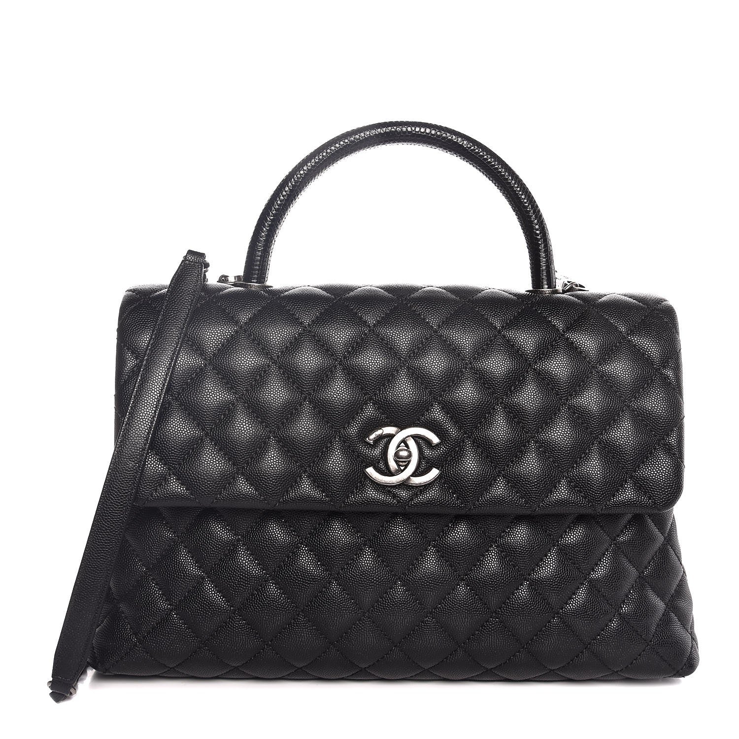 Chanel Caviar Lizard Quilted Medium Coco Handle Flap Black 1 of 8