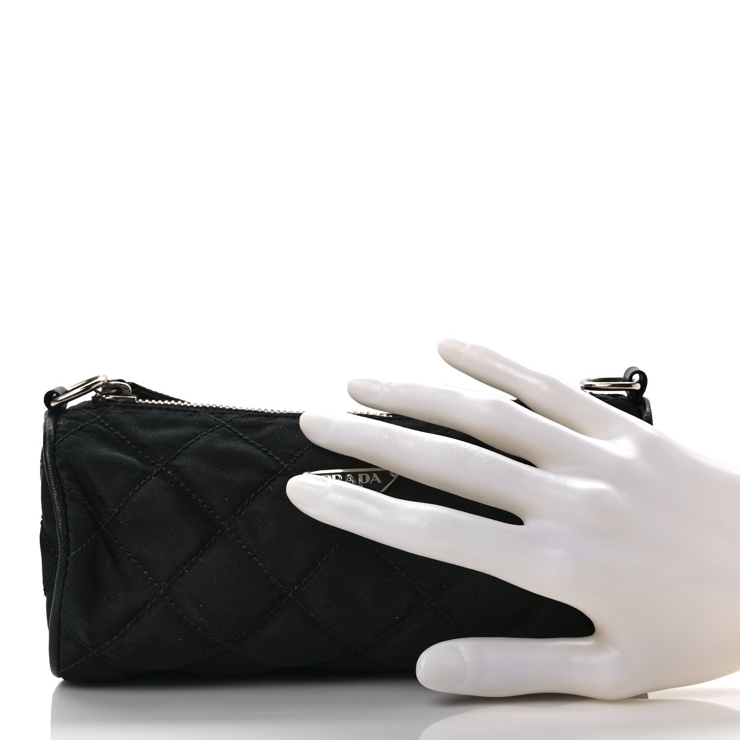 Prada Tessuto Nylon Saffiano Impunturato Quilted Barrel Pochette Black 2 of 6