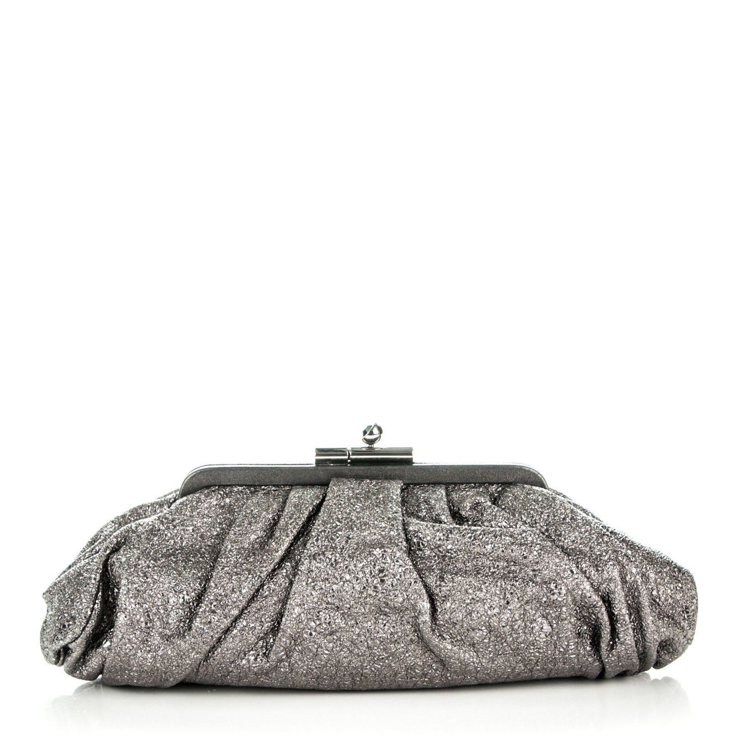 Metallic Crackled Calfskin Monte Carlo Clutch Dark Silver