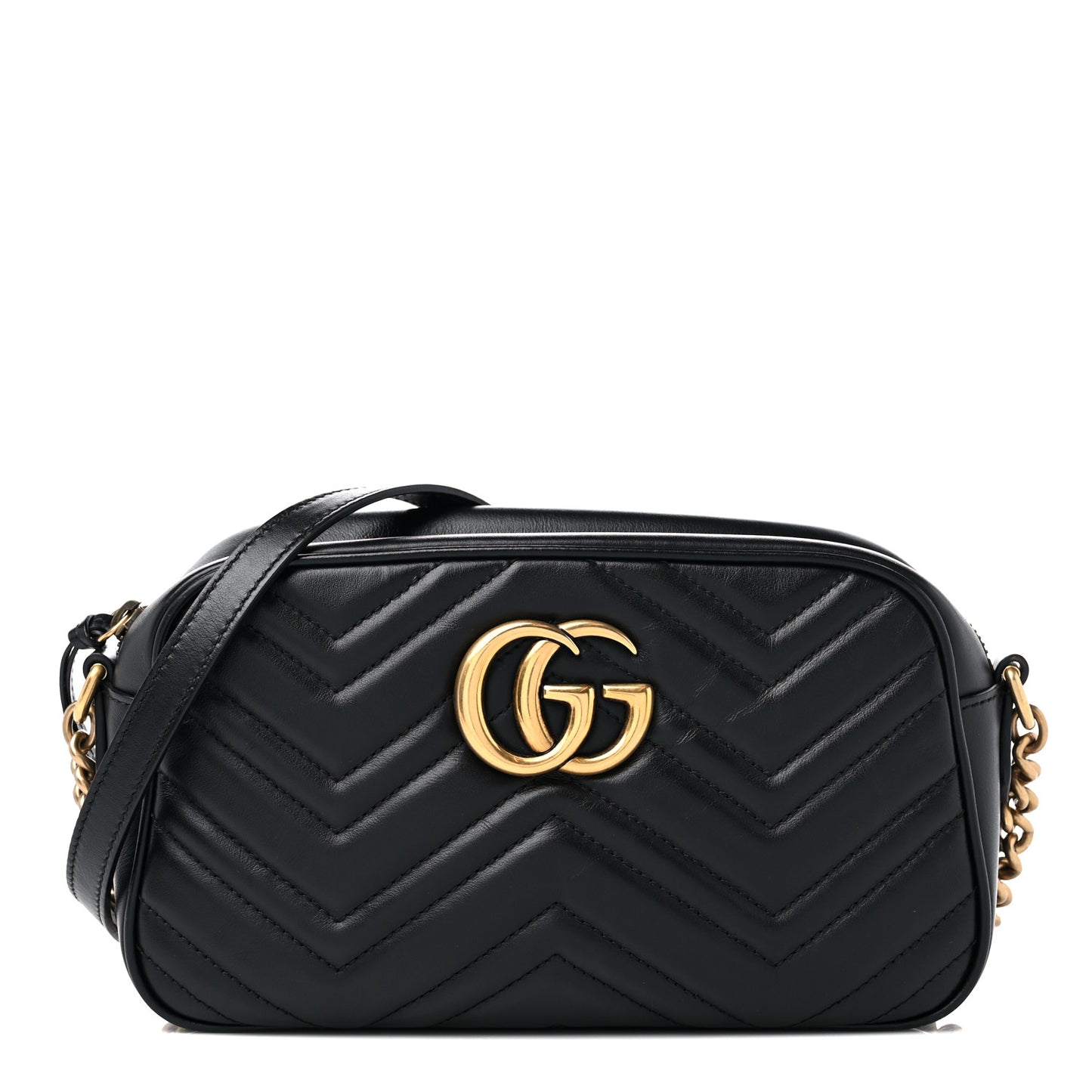 Calfskin Matelasse Small GG Marmont Chain Shoulder Bag Black