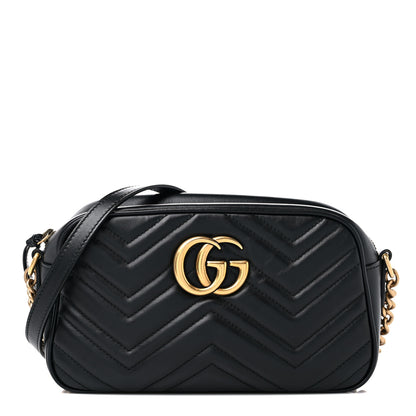 Gucci Calfskin Matelasse Small GG Marmont Chain Shoulder Bag Black 1 of 13
