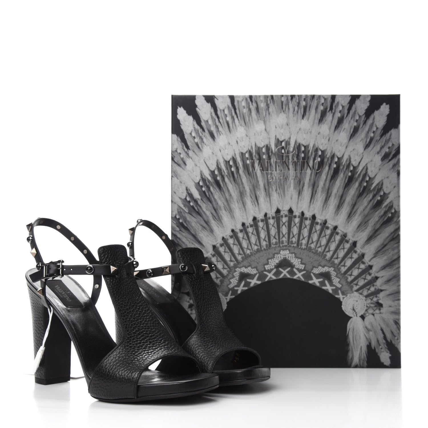 Valentino Garavani Pebbled Calfskin Onyx Rockstud Rolling Ankle Strap 5/105mm Sandals 38.5 Black 9 of 9