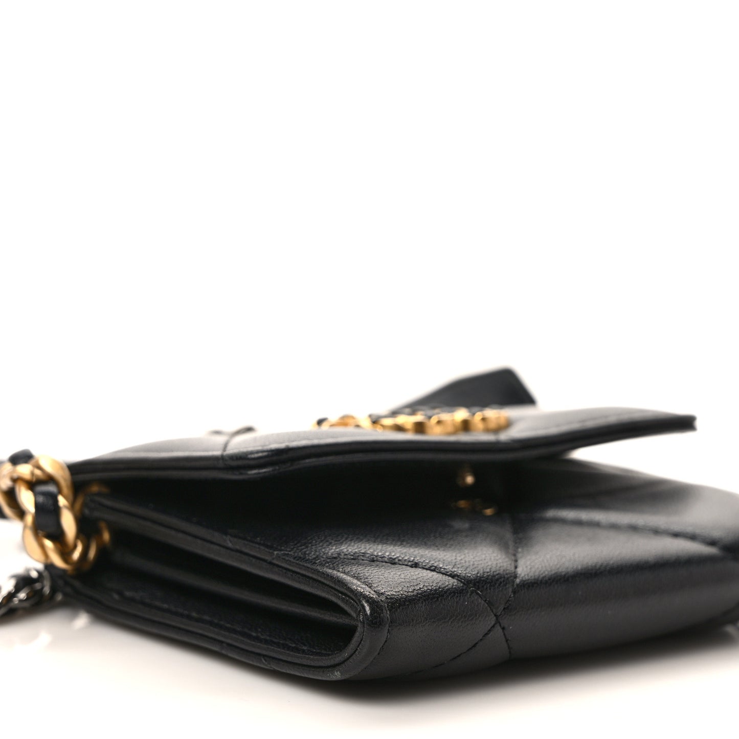 Lambskin Quilted Chanel 19 Flap Coin Purse With Chain Black