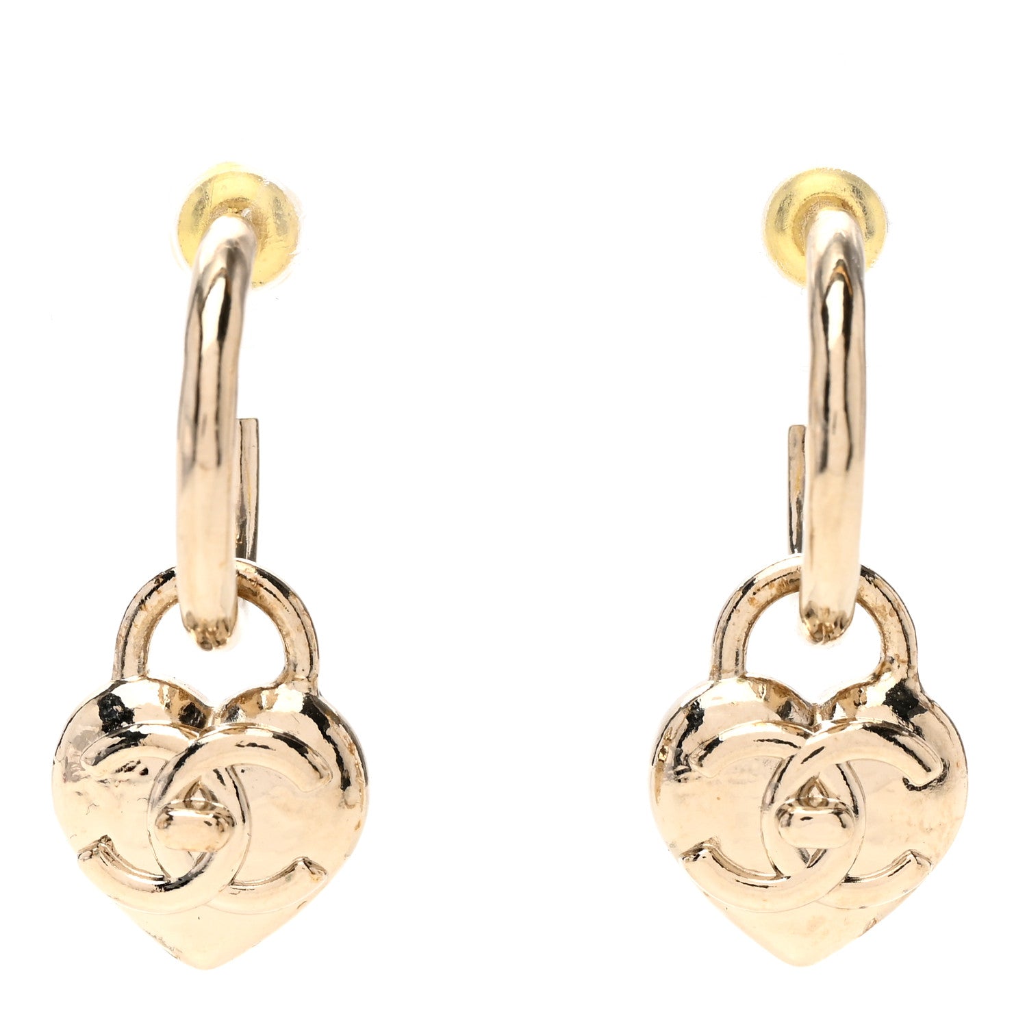 Chanel Metal CC Heart Turnlock Drop Earrings Gold 1 of 4