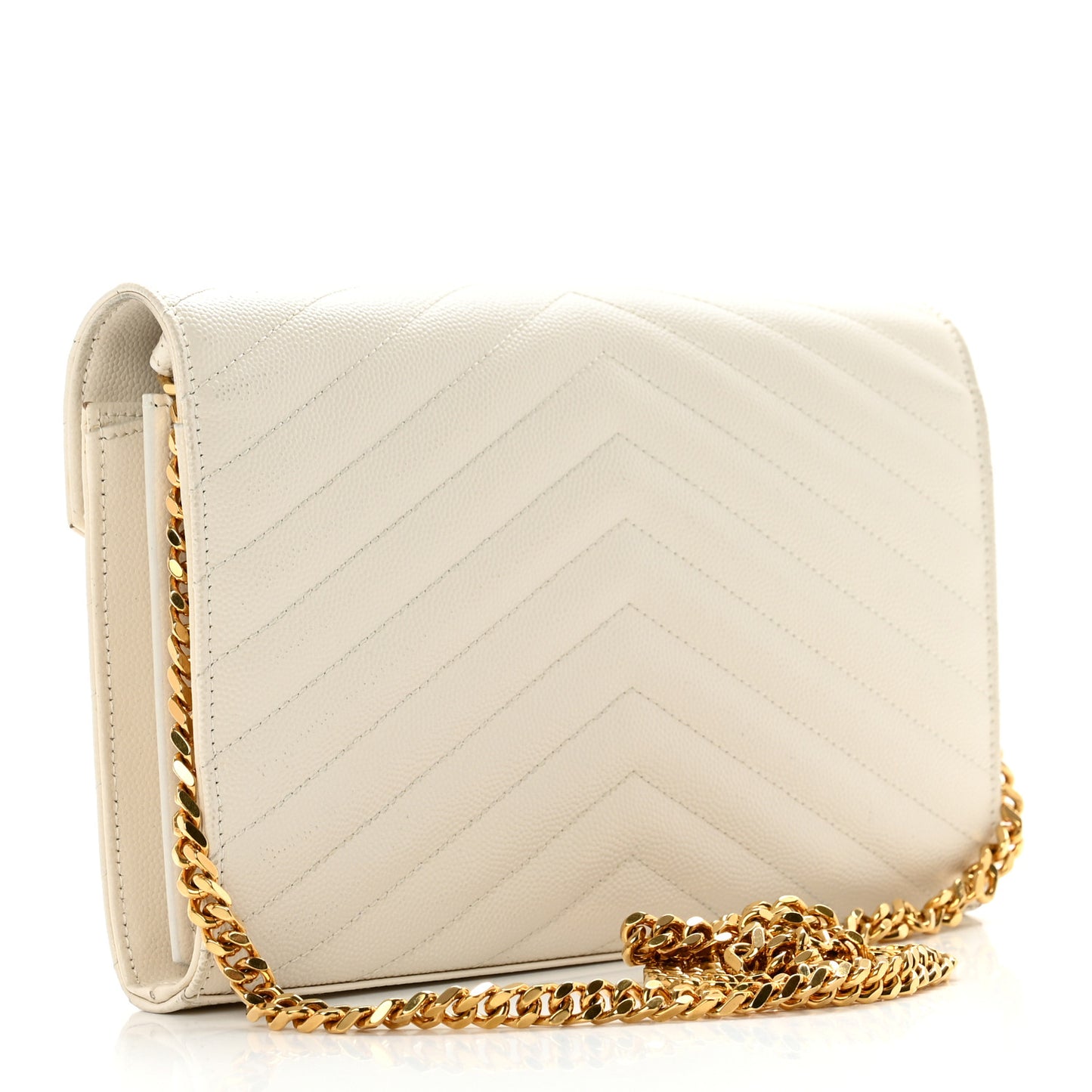 Grain De Poudre Matelasse Chevron Monogram Chain Wallet Crema Soft
