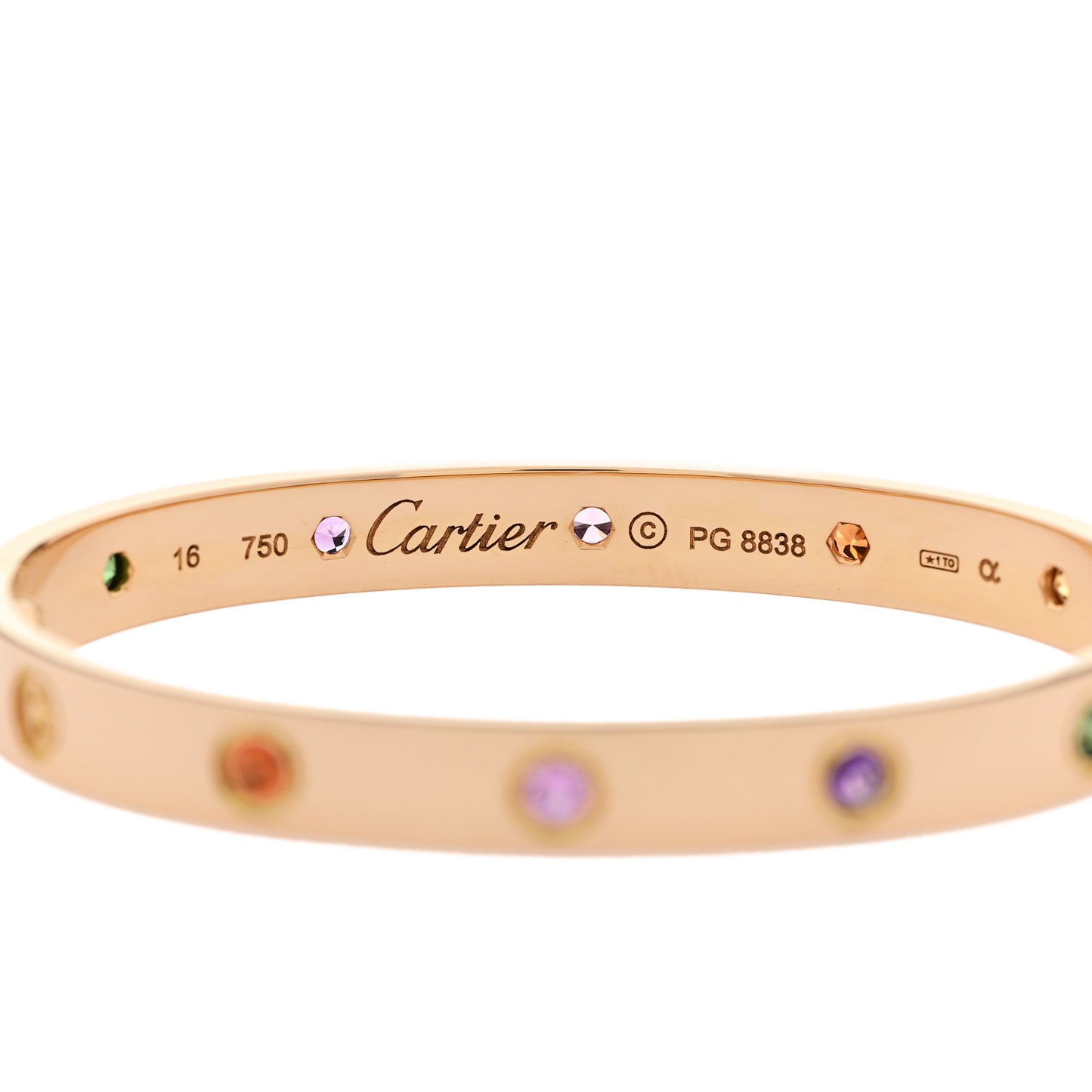 18K Pink Gold Sapphire Garnet Amethyst LOVE Bracelet 16