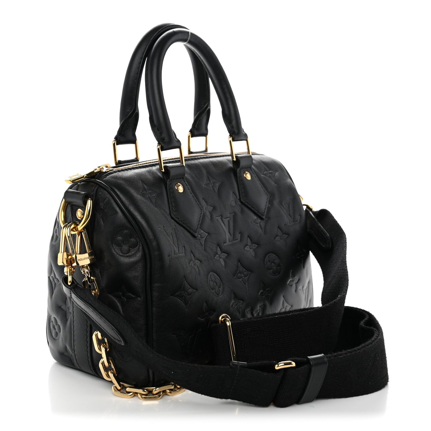 Lambskin Embossed Monogram Speedy 22 Bandouliere Black